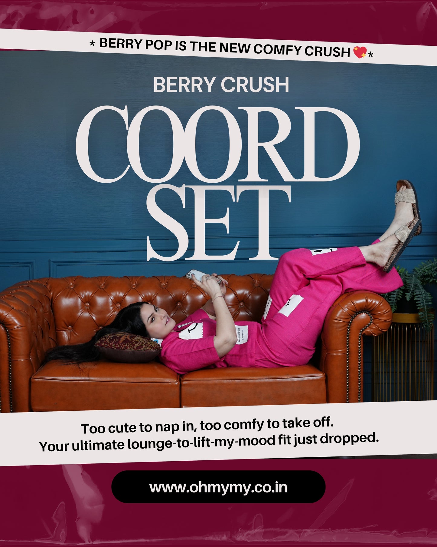 Berry Pop Vibe Set – V-Neck Graphic Co-ord Set