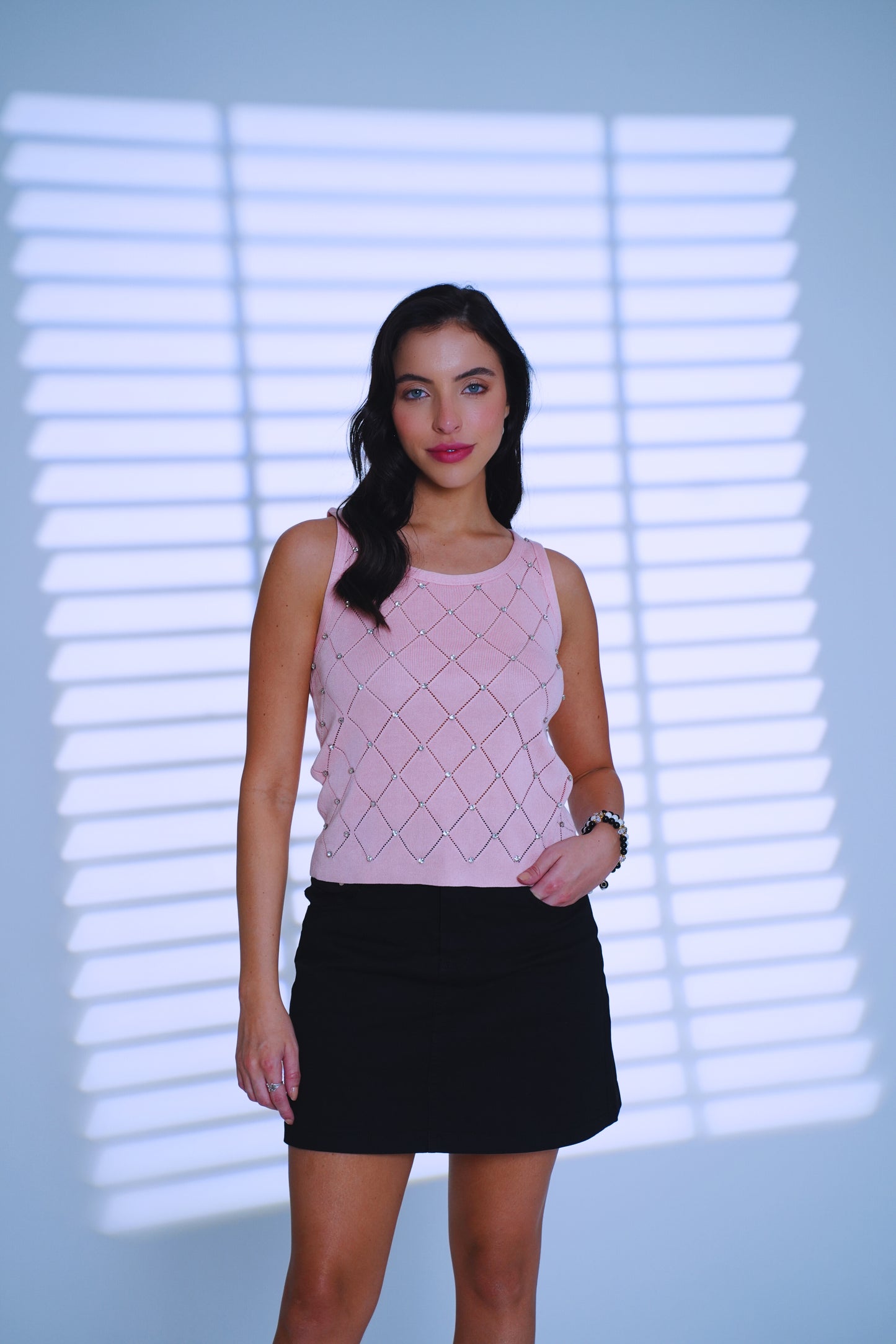 Diamond Dust – Crystal Ribbed Peach Tank Top