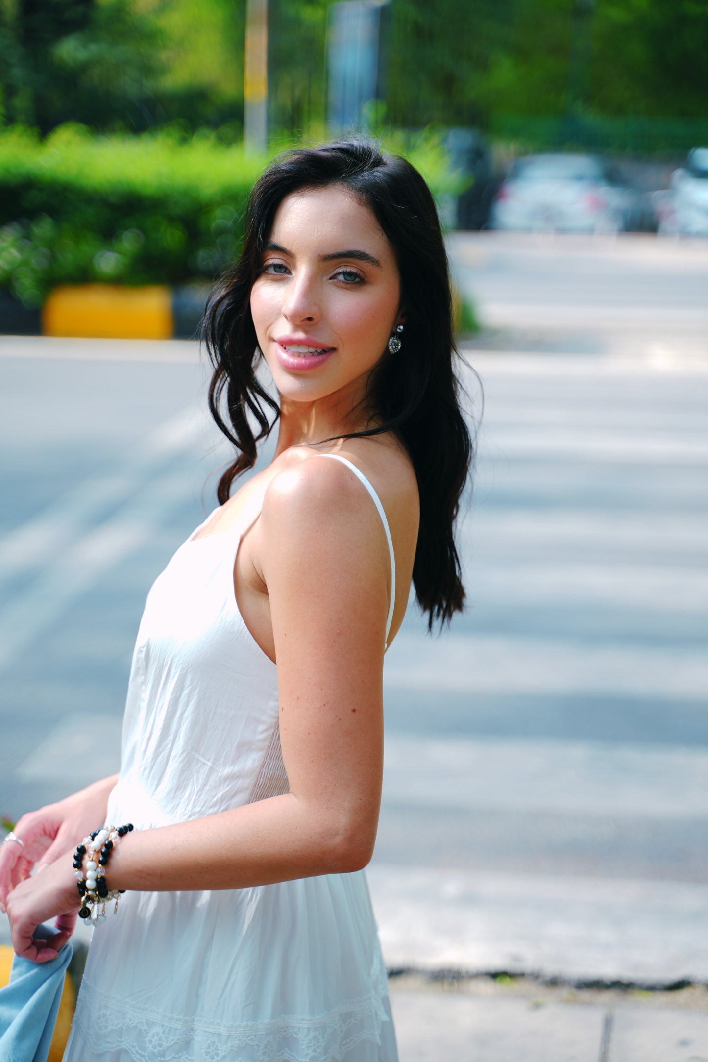 Cloudlight Muse Dress Set – White Tiered Maxi with Cropped Denim Shirt