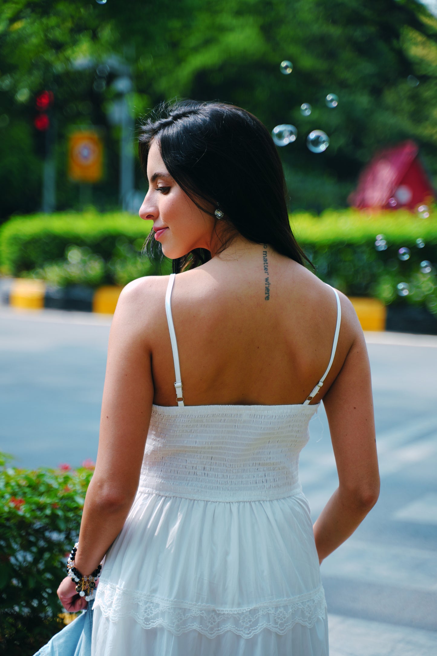 Cloudlight Muse Dress Set – White Tiered Maxi with Cropped Denim Shirt