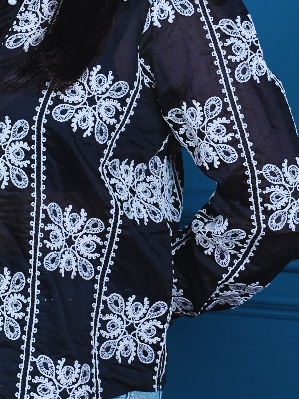 Midnight Sheer Dori Embroidered Shirt