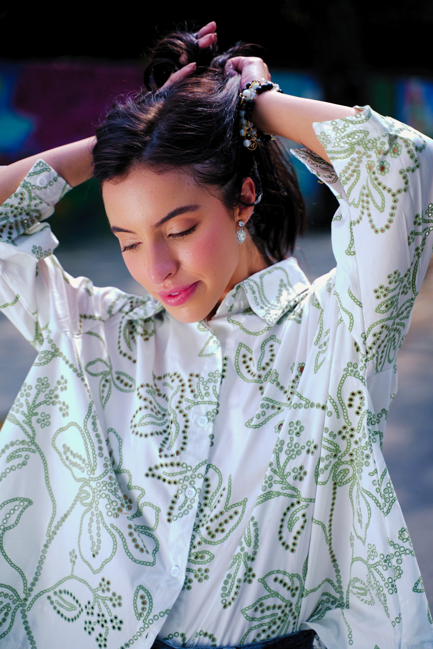 Heritage Bloom – Laser-Cut Oversized Cotton Shirt