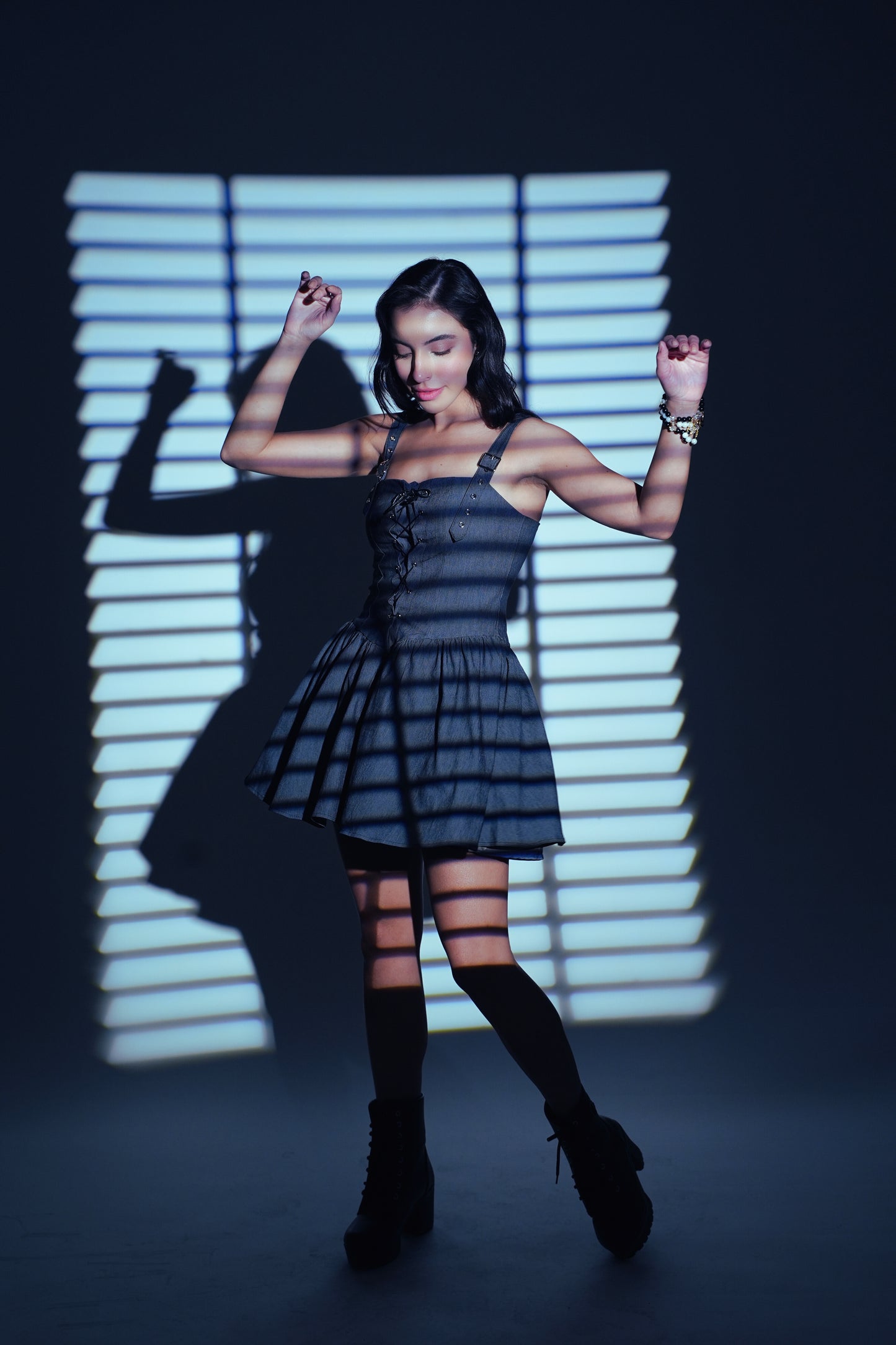 Criss-Cross Corset Bodice Denim Fit & Flare Dress