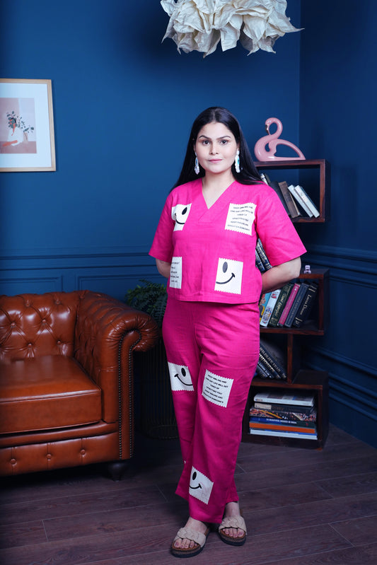 Berry Pop Vibe Set – V-Neck Graphic Co-ord Set