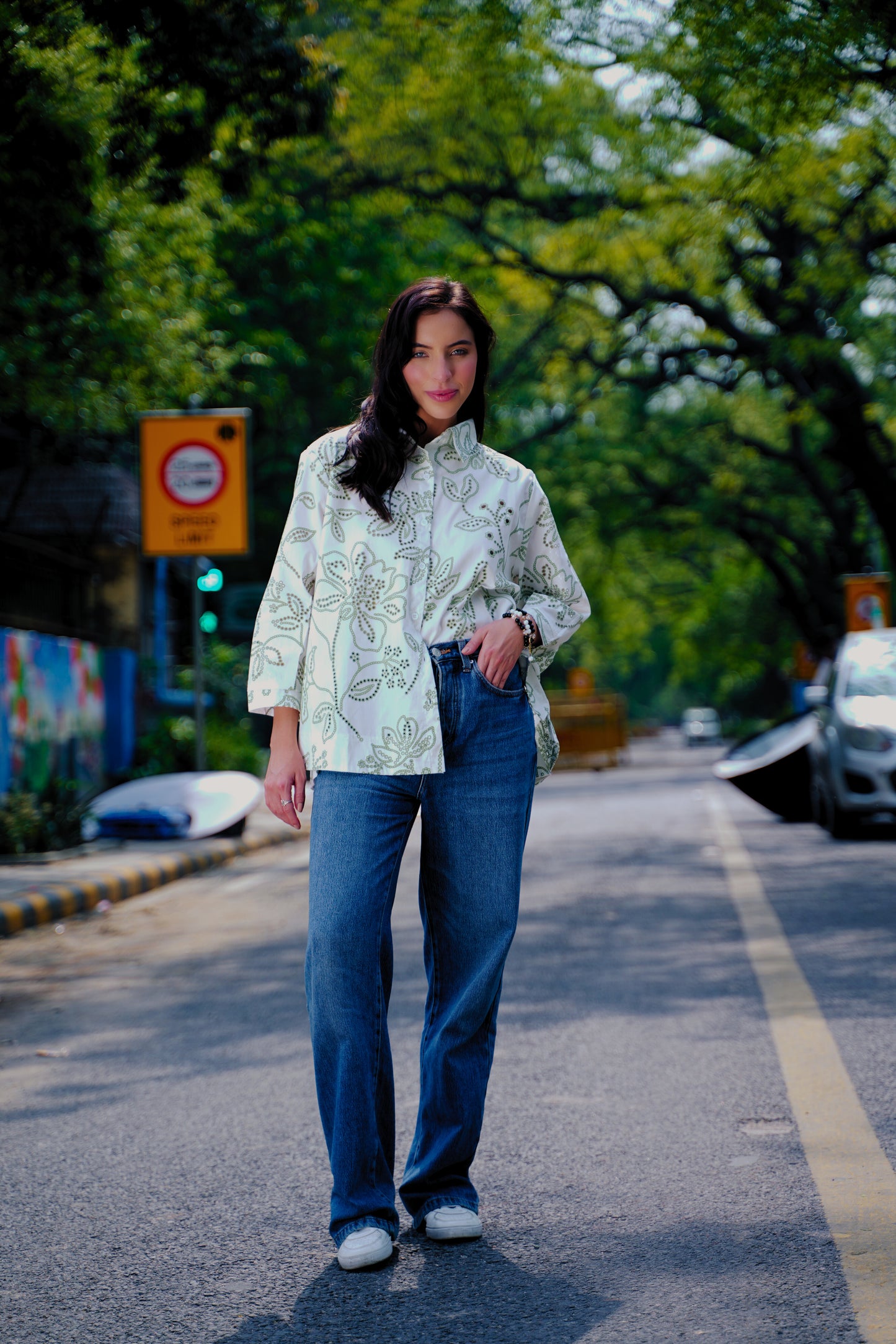 Heritage Bloom – Laser-Cut Oversized Cotton Shirt