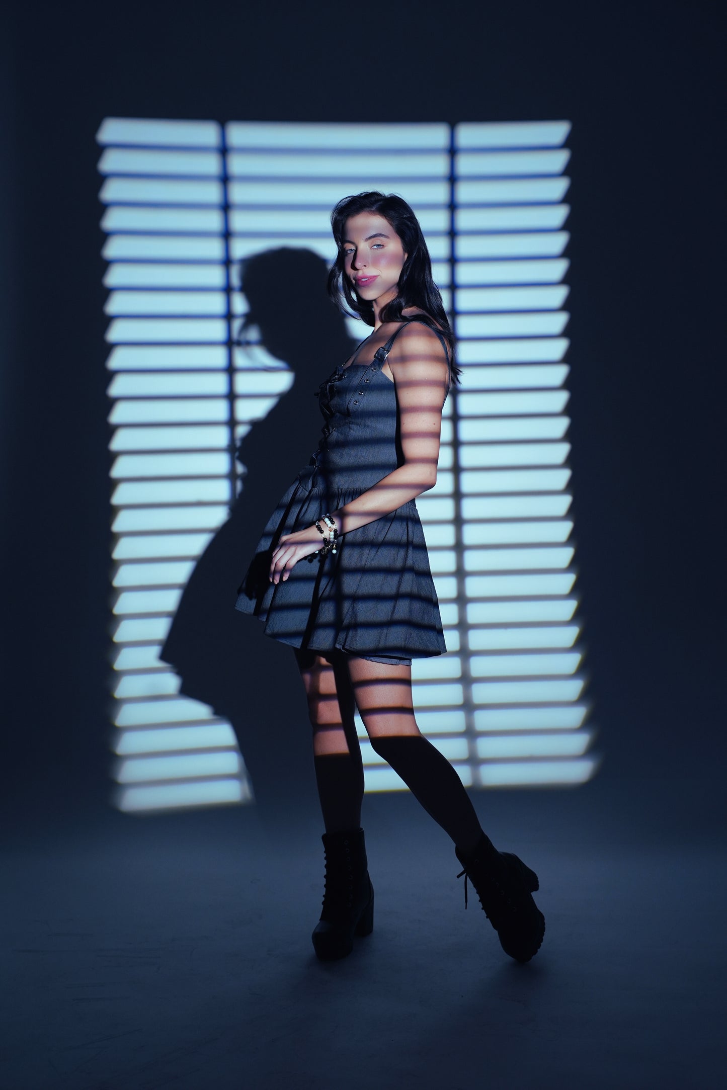 Criss-Cross Corset Bodice Denim Fit & Flare Dress