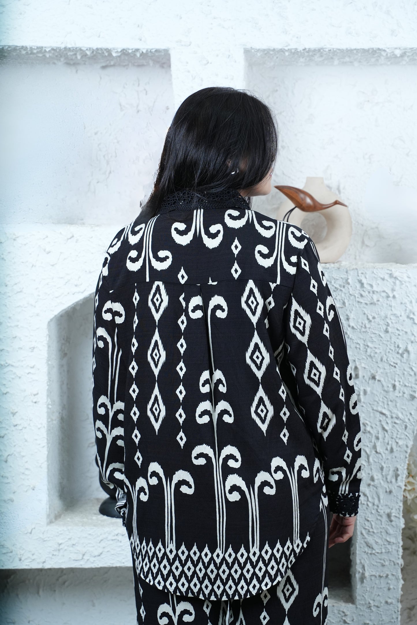 Ink Rhythm Co-ord – Black Ikkat Print Shirt & Pant Set