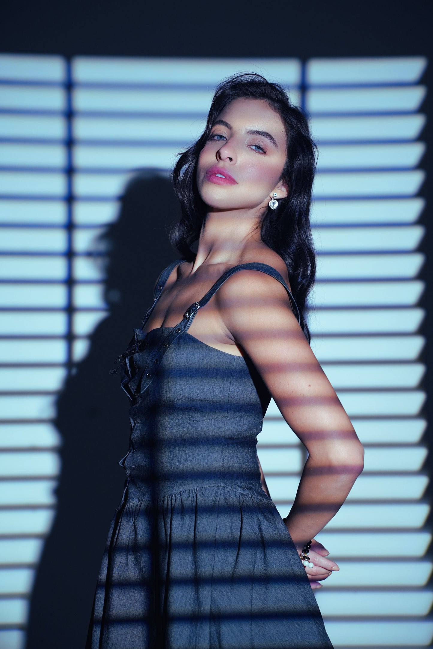 Criss-Cross Corset Bodice Denim Fit & Flare Dress