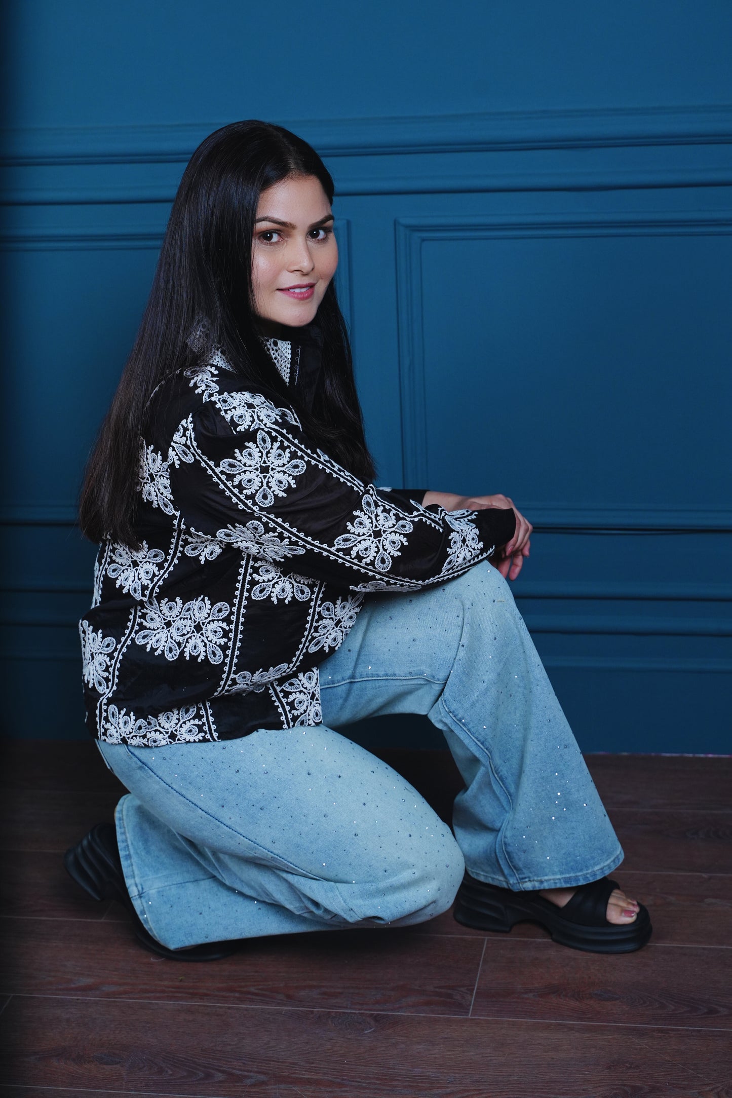 Midnight Sheer Dori Embroidered Shirt