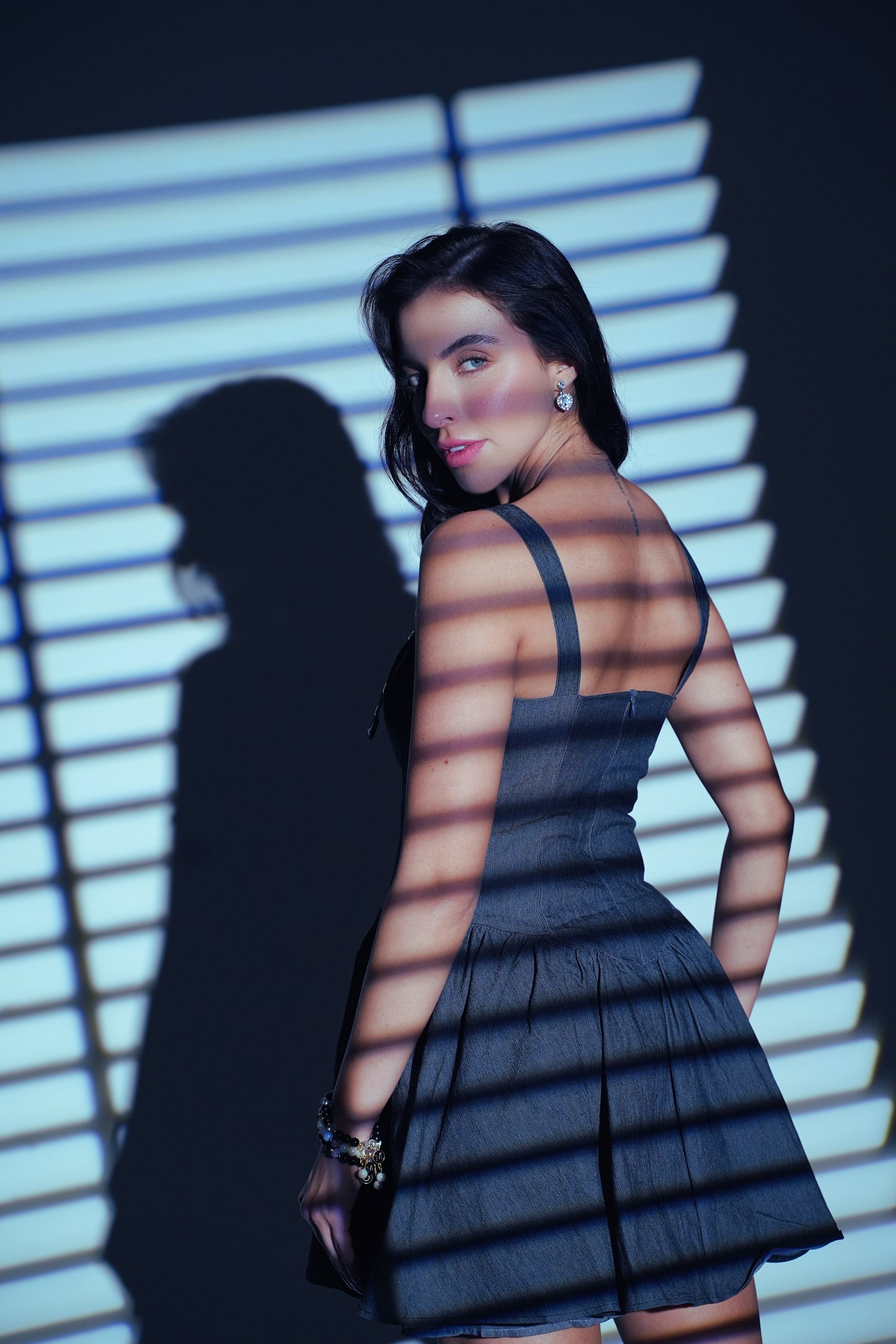 Criss-Cross Corset Bodice Denim Fit & Flare Dress