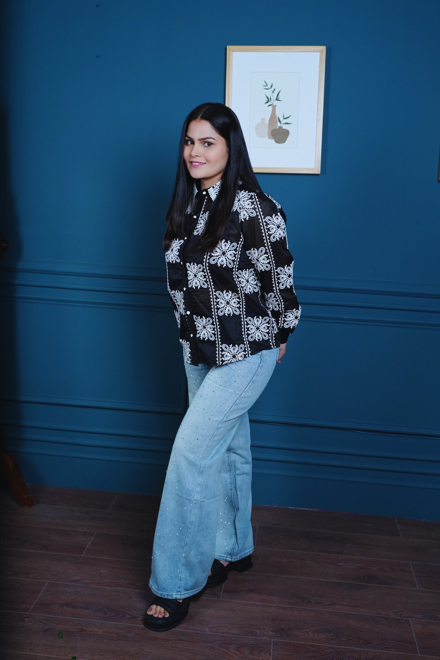 Midnight Sheer Dori Embroidered Shirt