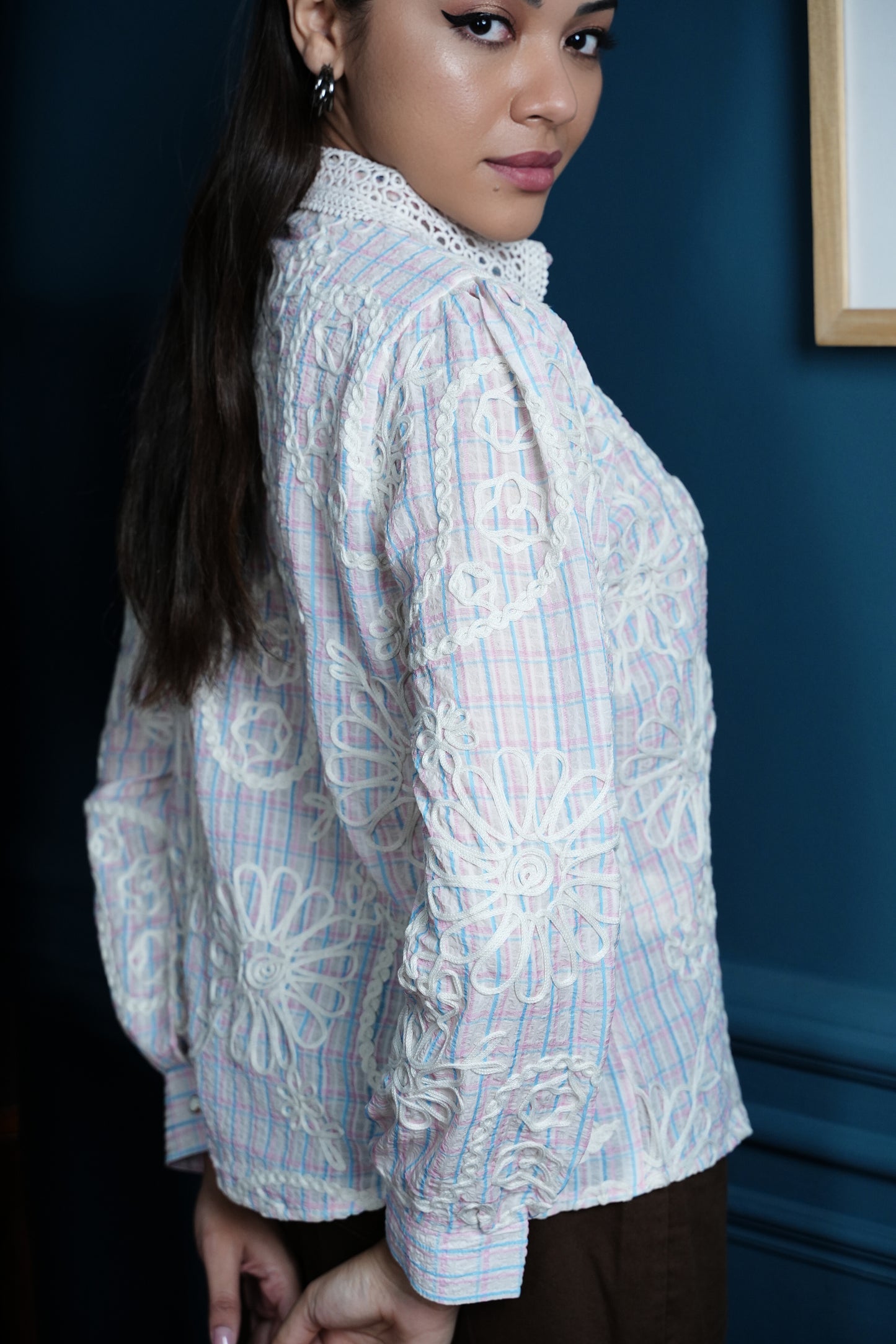 Paisley Bloom Dori Edit – Embroidered Cotton Check Shirt