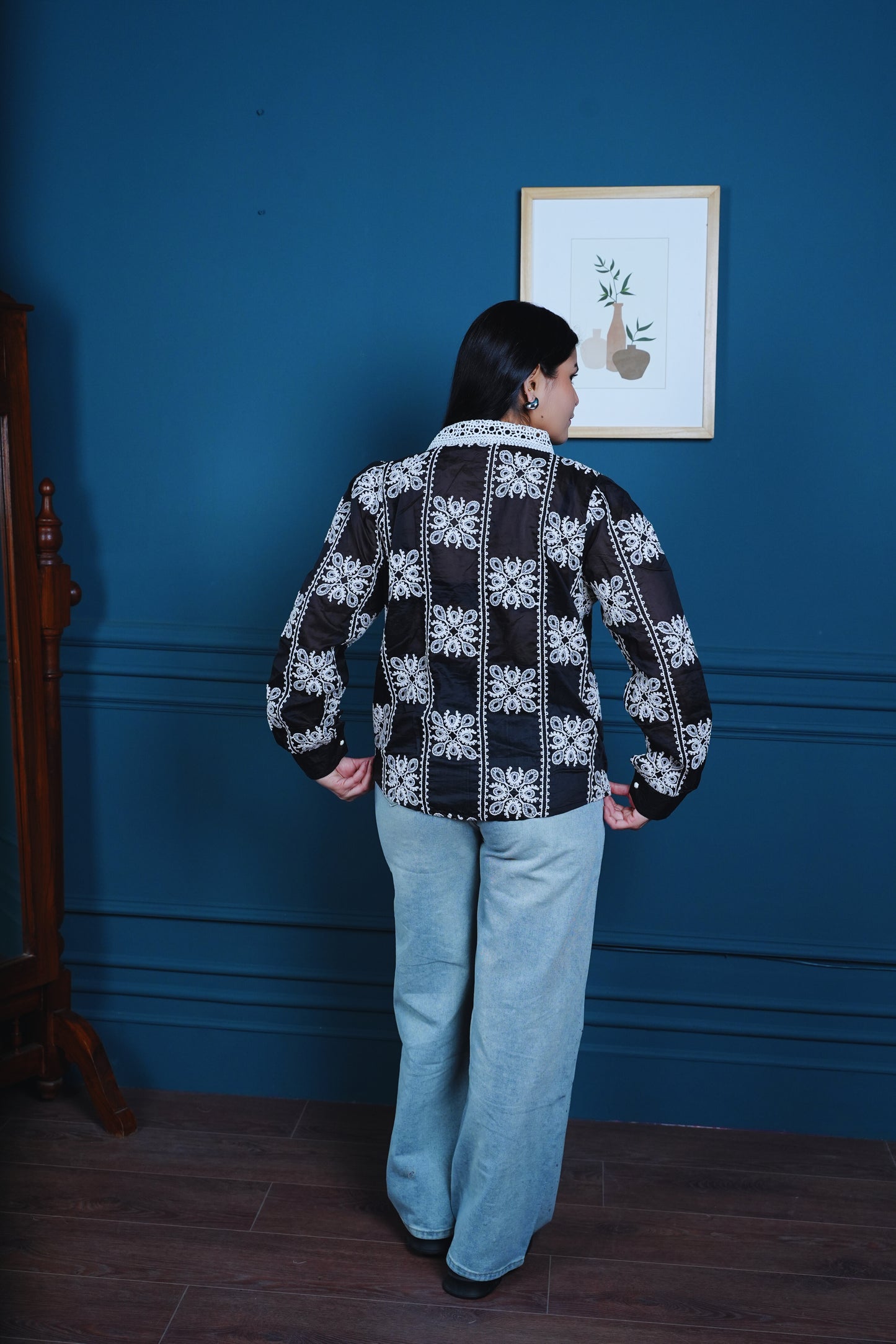 Midnight Sheer Dori Embroidered Shirt