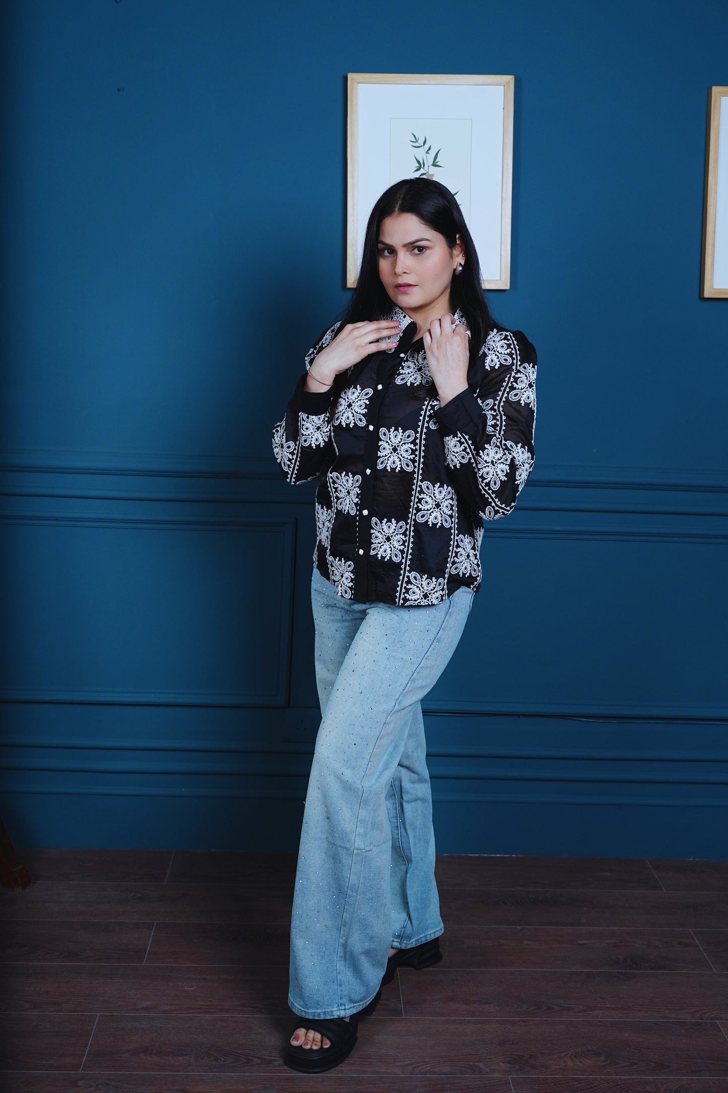 Midnight Sheer Dori Embroidered Shirt