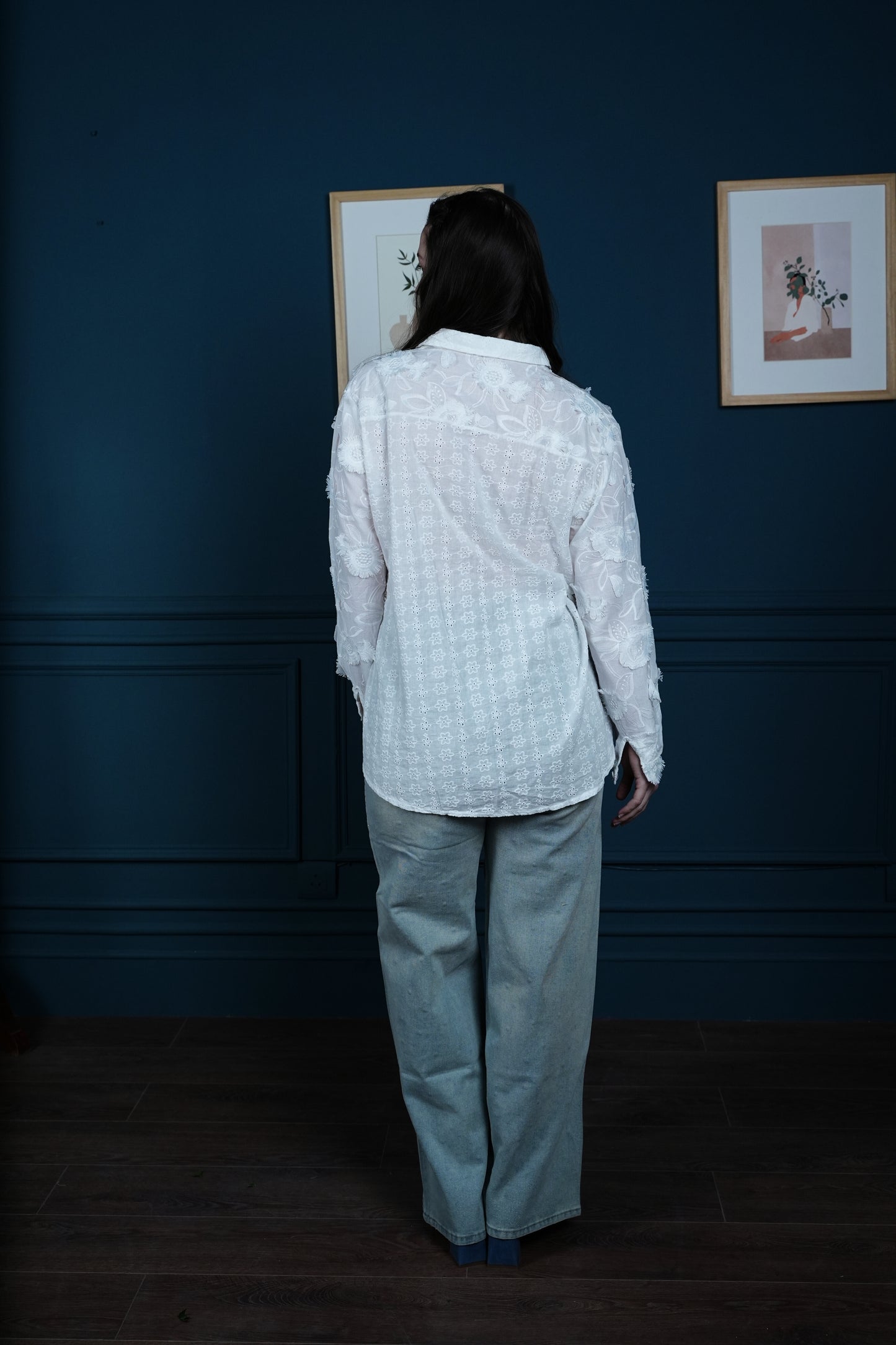 Floral Drift Shirt – Fringe Embroidery & Schiffli Back