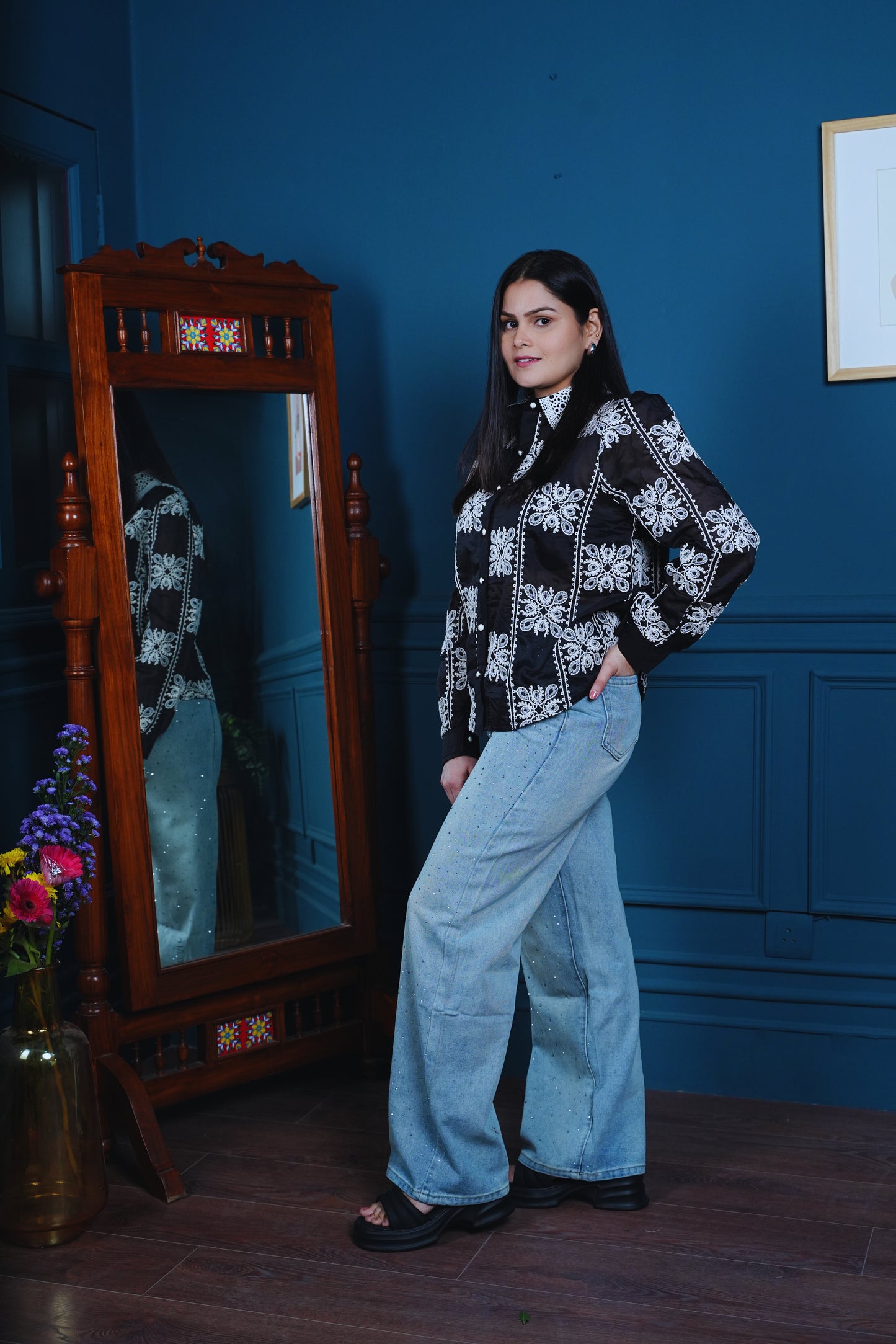 Midnight Sheer Dori Embroidered Shirt