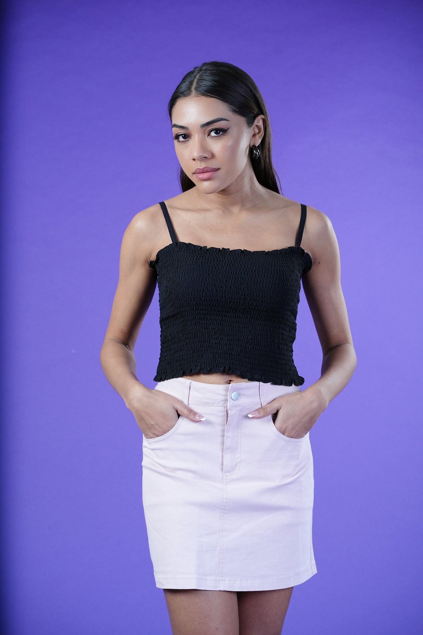 SHORT MINI SKIRT IN PEACH SKIRT, TWILL FABRIC