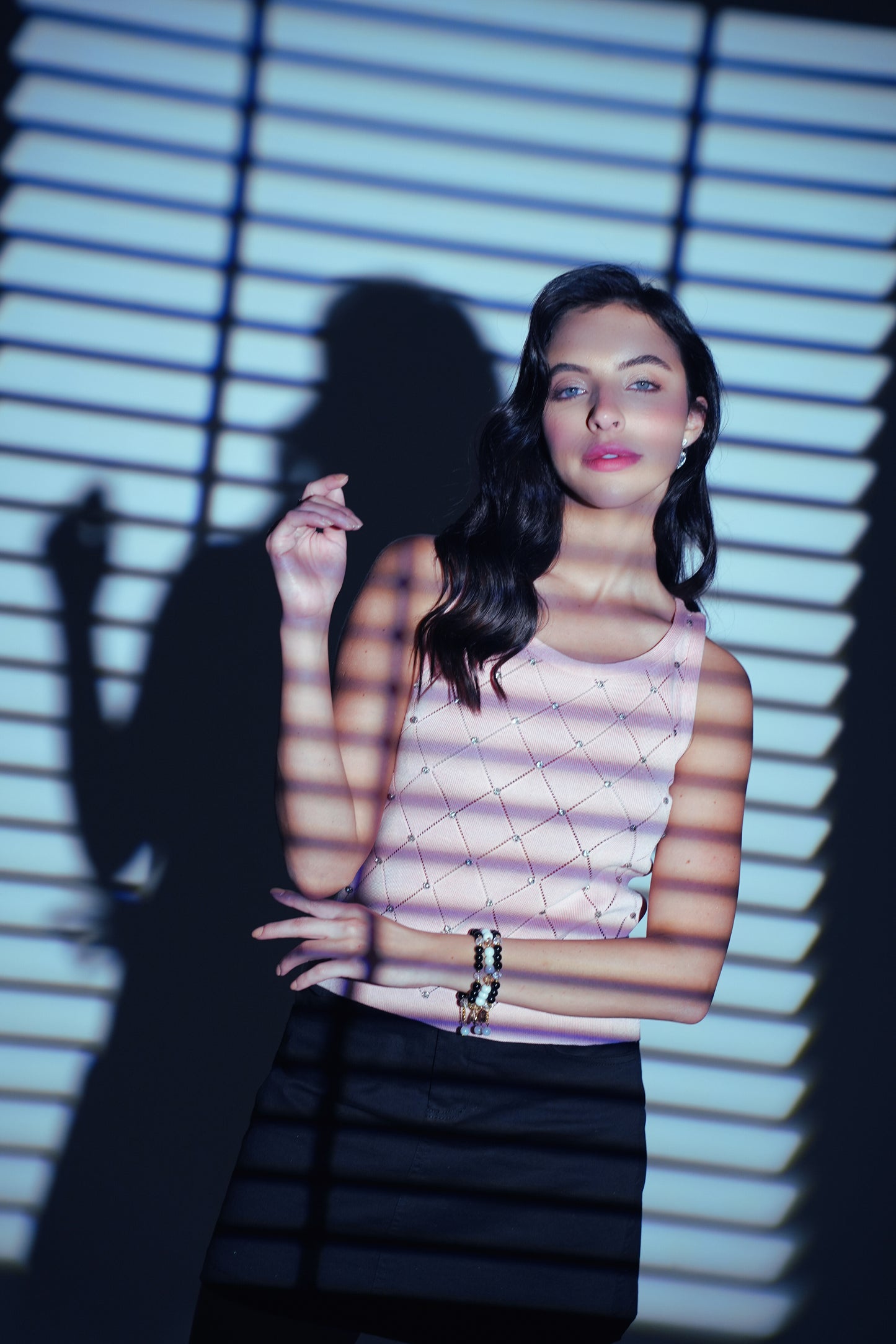 Diamond Dust – Crystal Ribbed Peach Tank Top