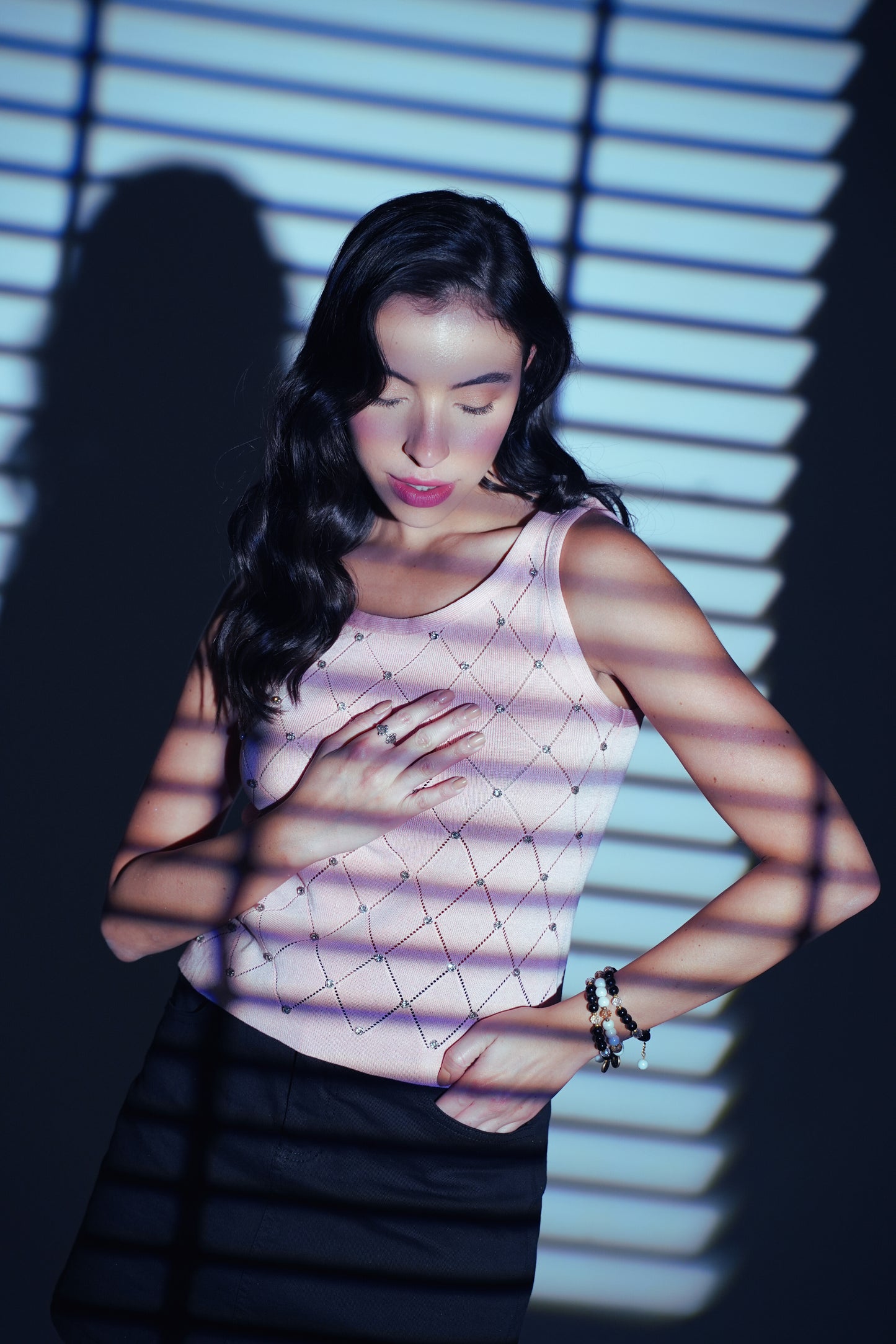 Diamond Dust – Crystal Ribbed Peach Tank Top