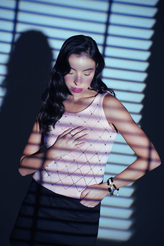 Diamond Dust – Crystal Ribbed Peach Tank Top