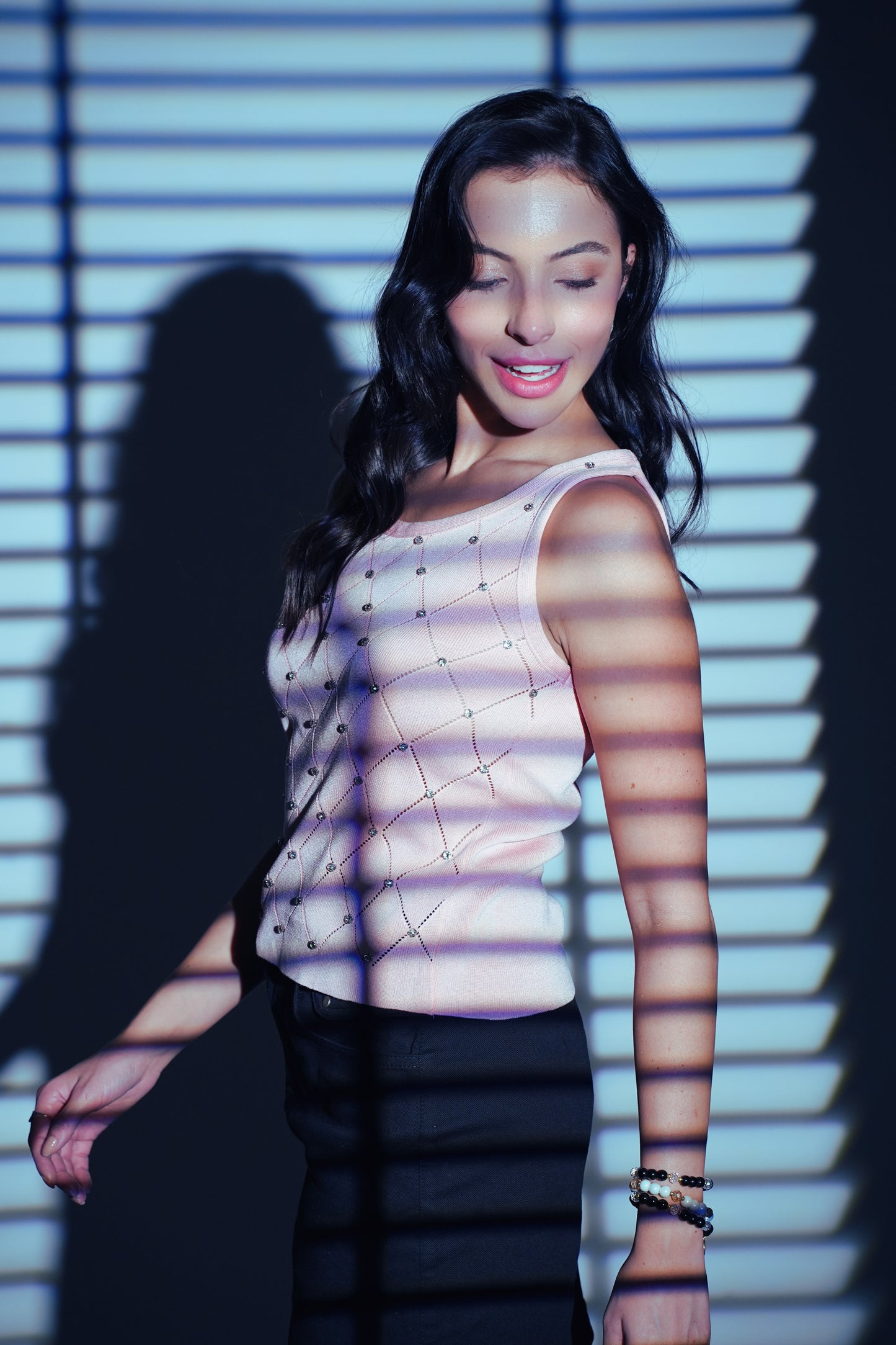 Diamond Dust – Crystal Ribbed Peach Tank Top