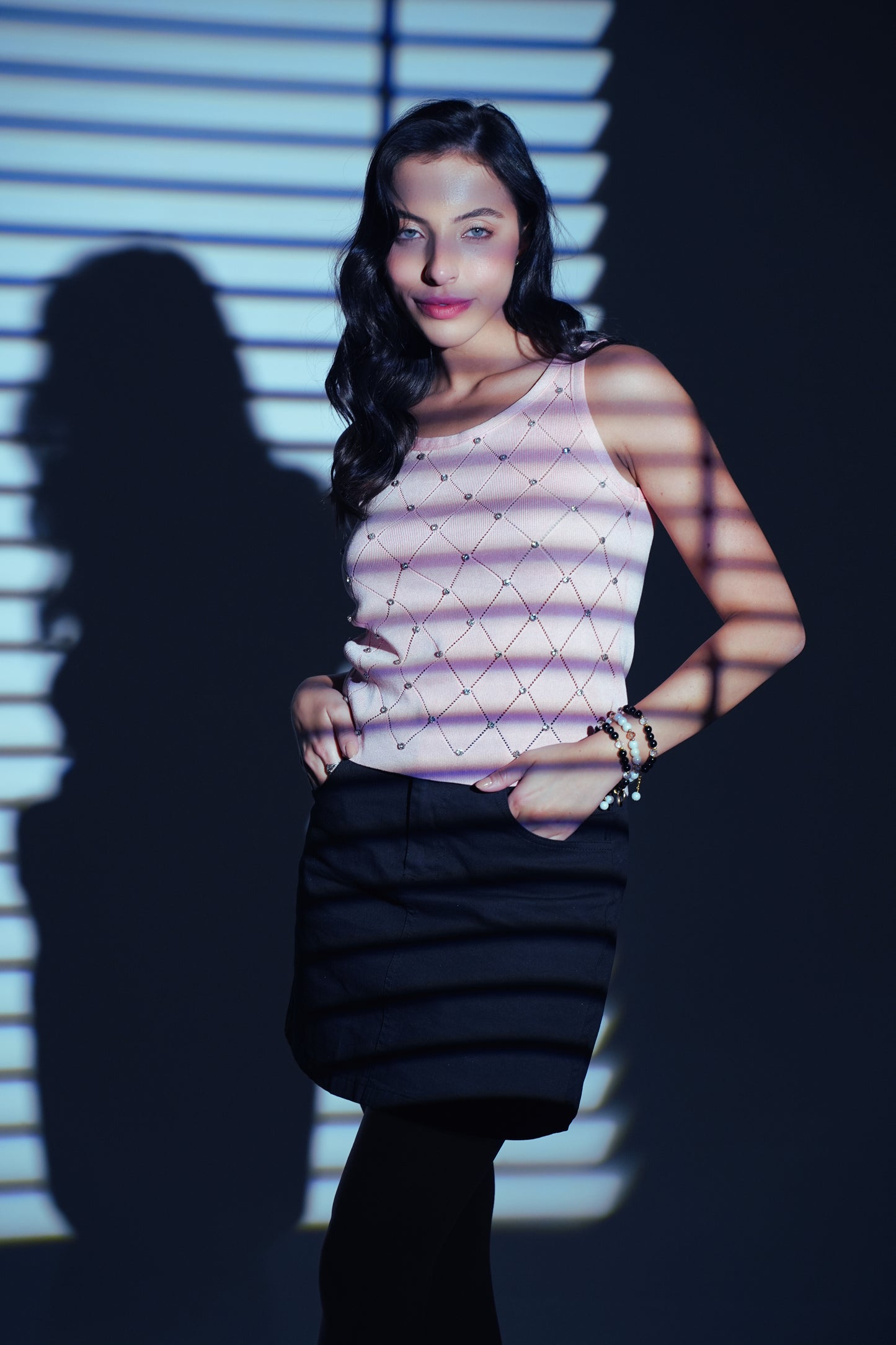 Diamond Dust – Crystal Ribbed Peach Tank Top