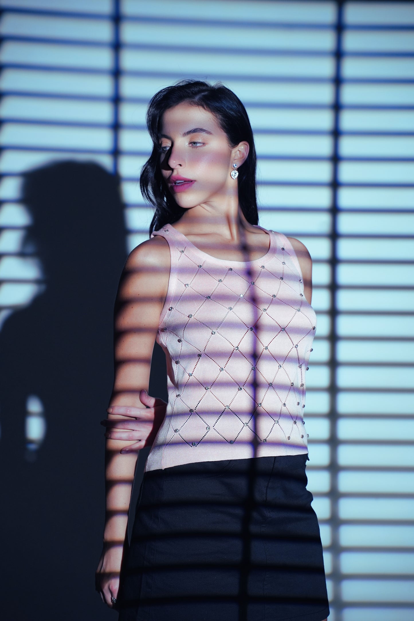 Diamond Dust – Crystal Ribbed Peach Tank Top