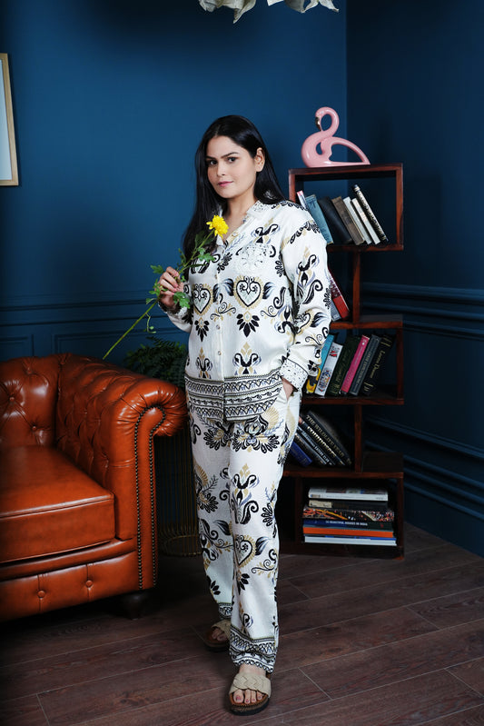 Chai & Charms Co-ord - Heritage Floral Cotton Viscose Set for Slow, Stylish Days