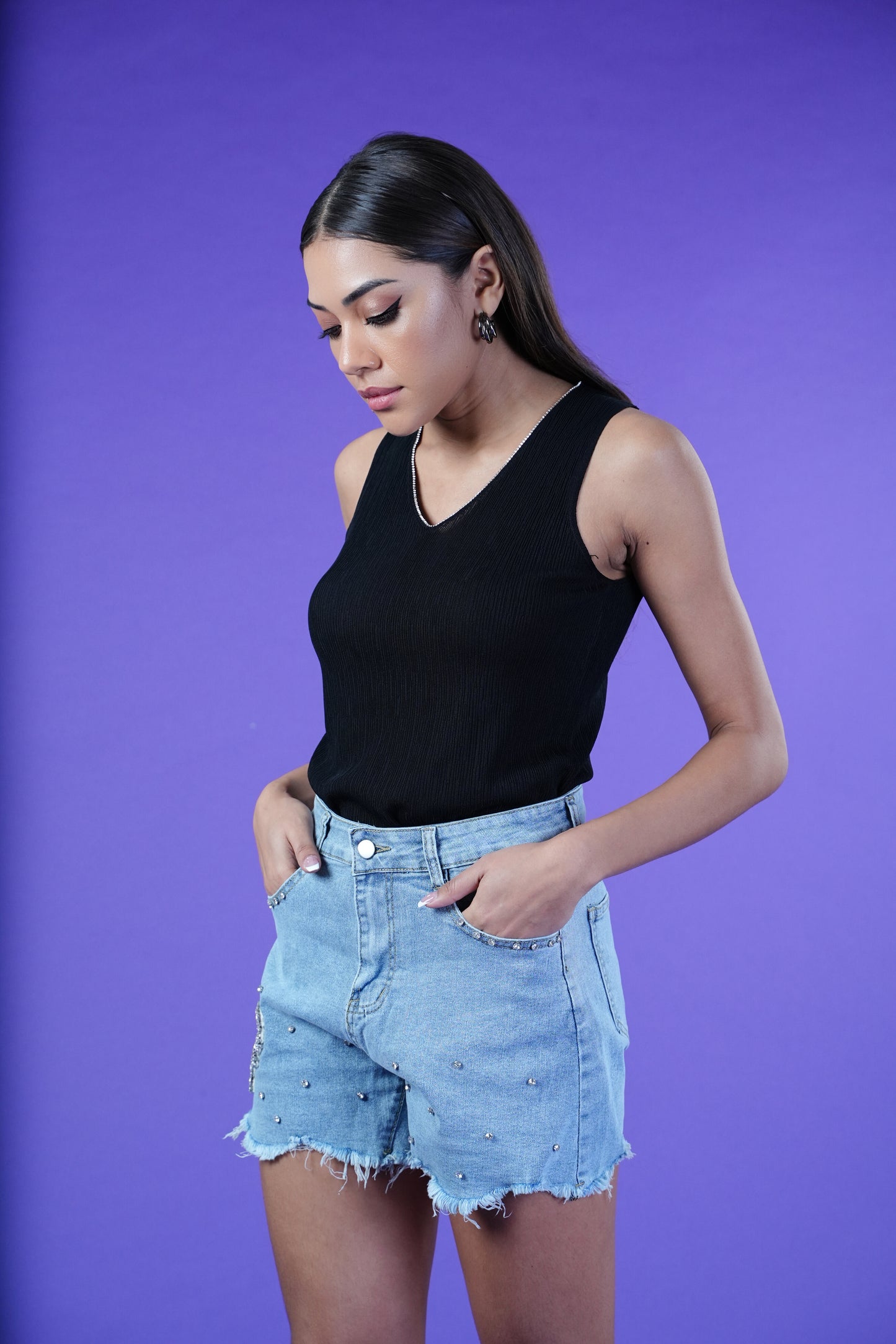 Vixen Glow Rhinestone Tank - Black