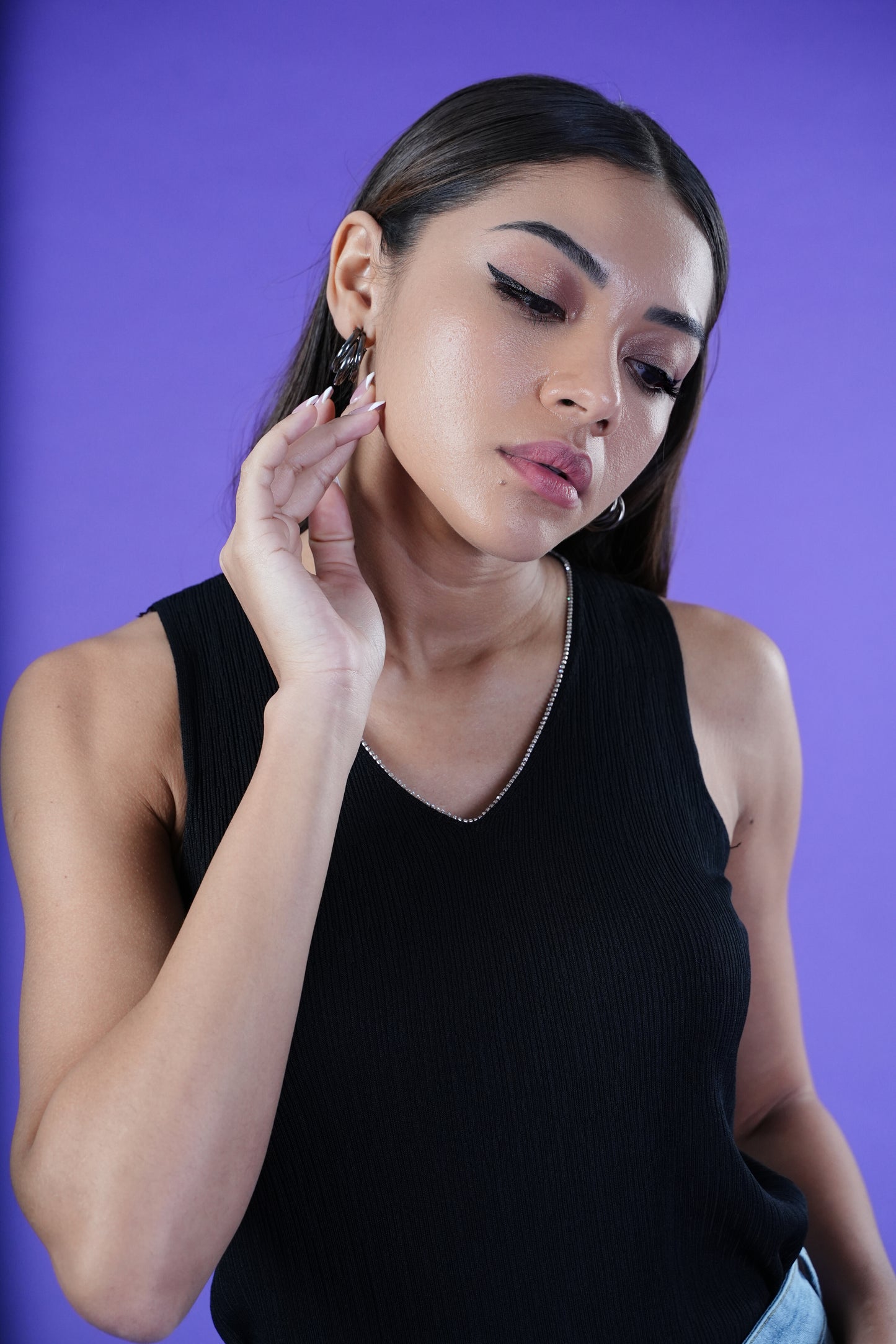 Vixen Glow Rhinestone Tank - Black