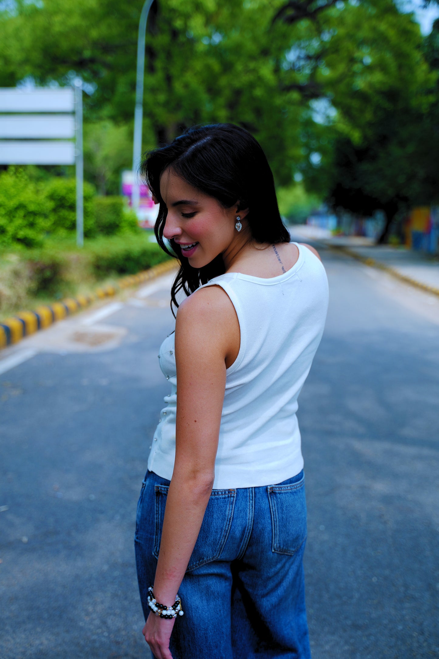 Diamond Dust – White Racerback Tank with Pointelle & Stones