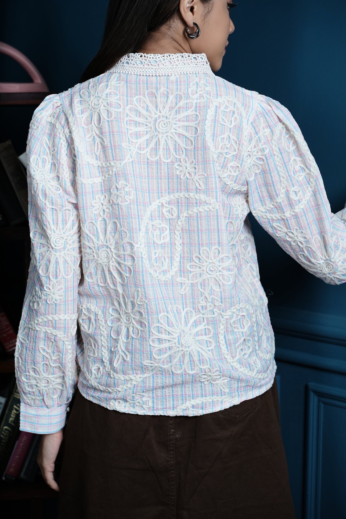 Paisley Bloom Dori Edit – Embroidered Cotton Check Shirt