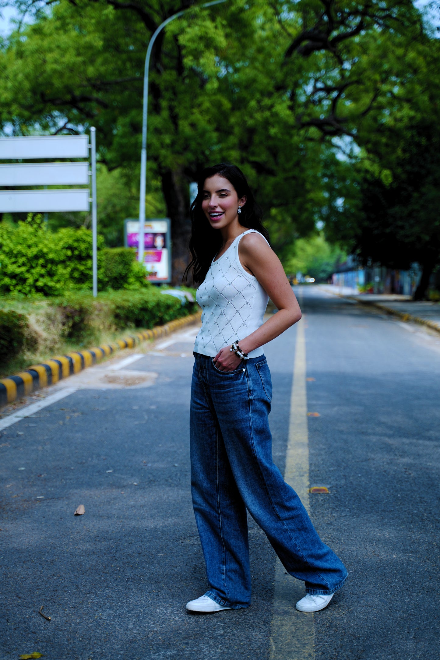 Diamond Dust – White Racerback Tank with Pointelle & Stones